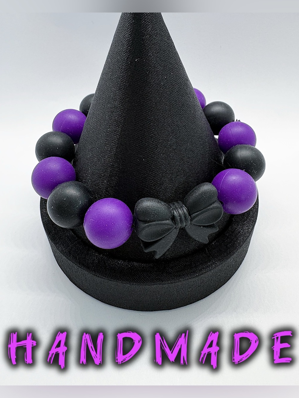 Handmade Purple and Black Silicone Beaded Stretch Bracelet